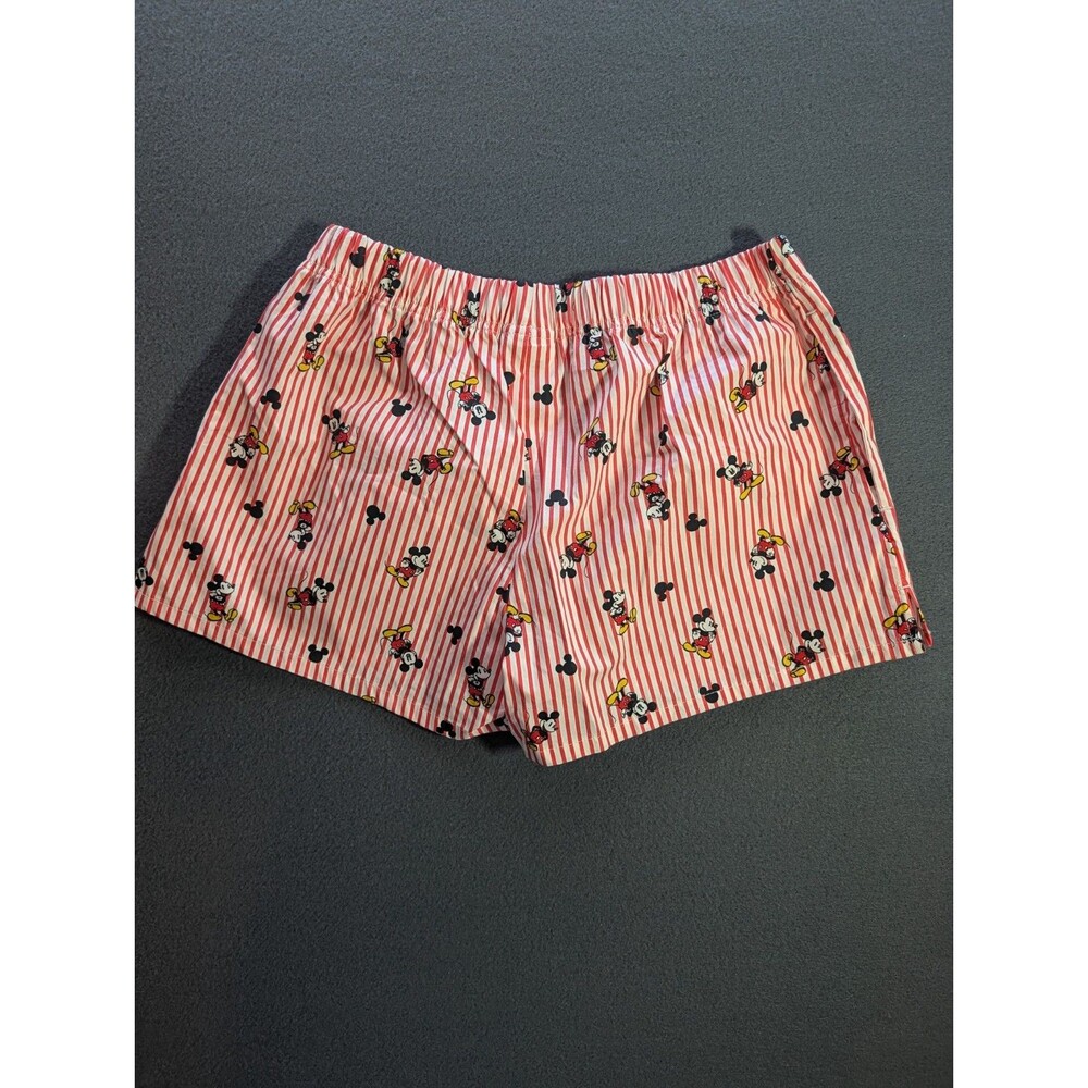 Disney Mickey Mouse Medium Red White Striped Cotton Boxer Style Sleep Shorts - Picture 2 of 4